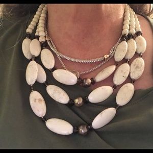 Silpada multi-strand layered cream colored stone necklace with sterling silver